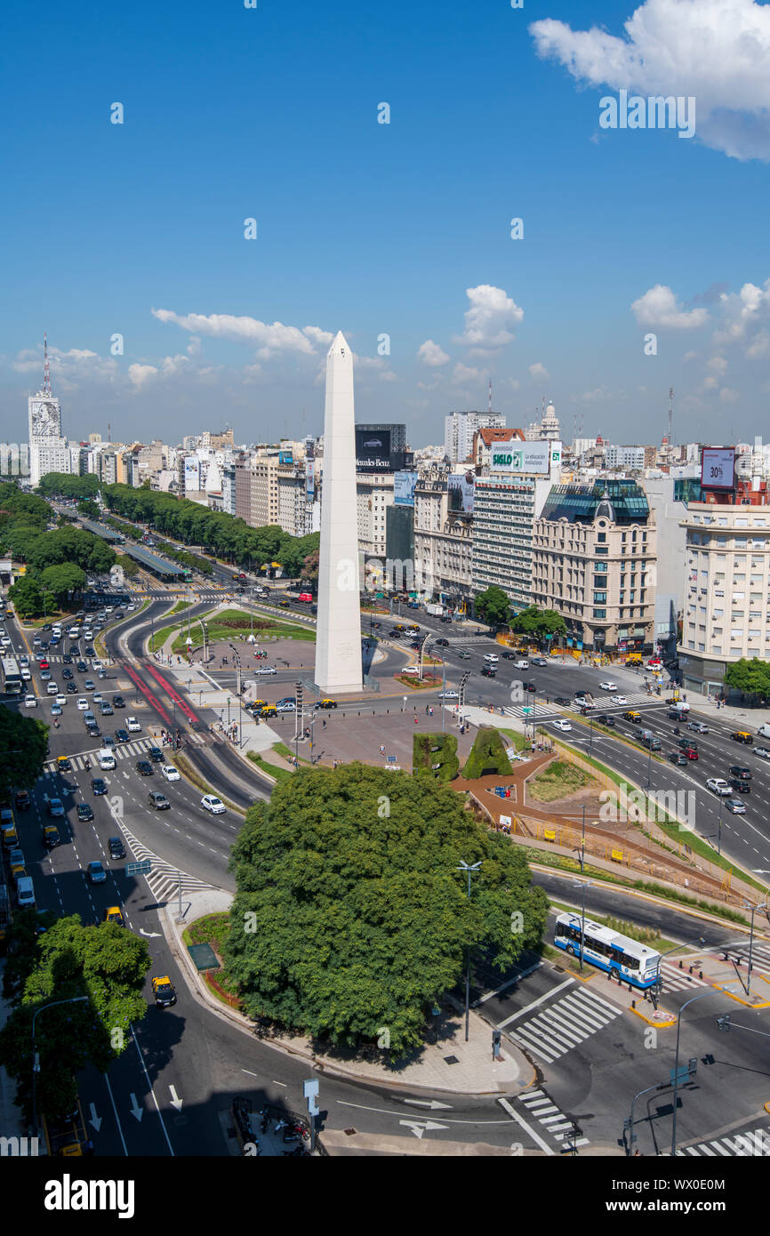 L'Obelisco a 9 de Julio Avenue, Buenos Aires, Argentina, Sud America Foto Stock