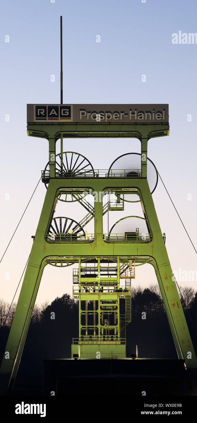 Copricapo di Prosper Haniel, l'ultima miniera di carbone attivo nella zona della Ruhr 2018, Bottrop, Germania, Europa Foto Stock