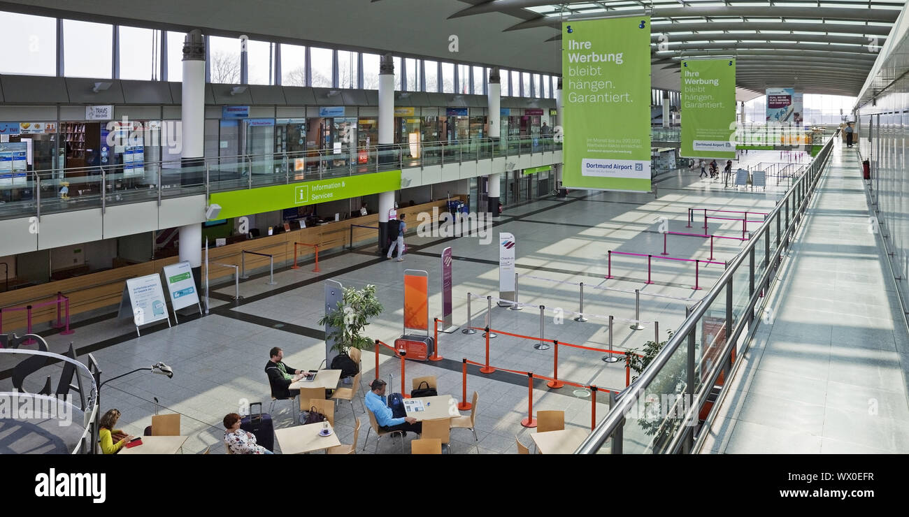 Sala partenze, Dortmund Airport 21, Dortmund, la zona della Ruhr, Renania settentrionale-Vestfalia, Germania, Europa Foto Stock