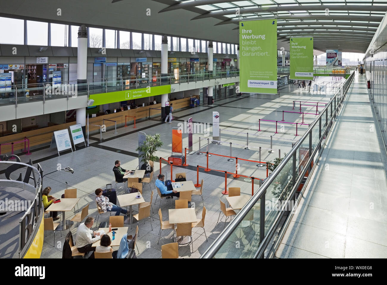 Sala partenze, Dortmund Airport 21, Dortmund, la zona della Ruhr, Renania settentrionale-Vestfalia, Germania, Europa Foto Stock