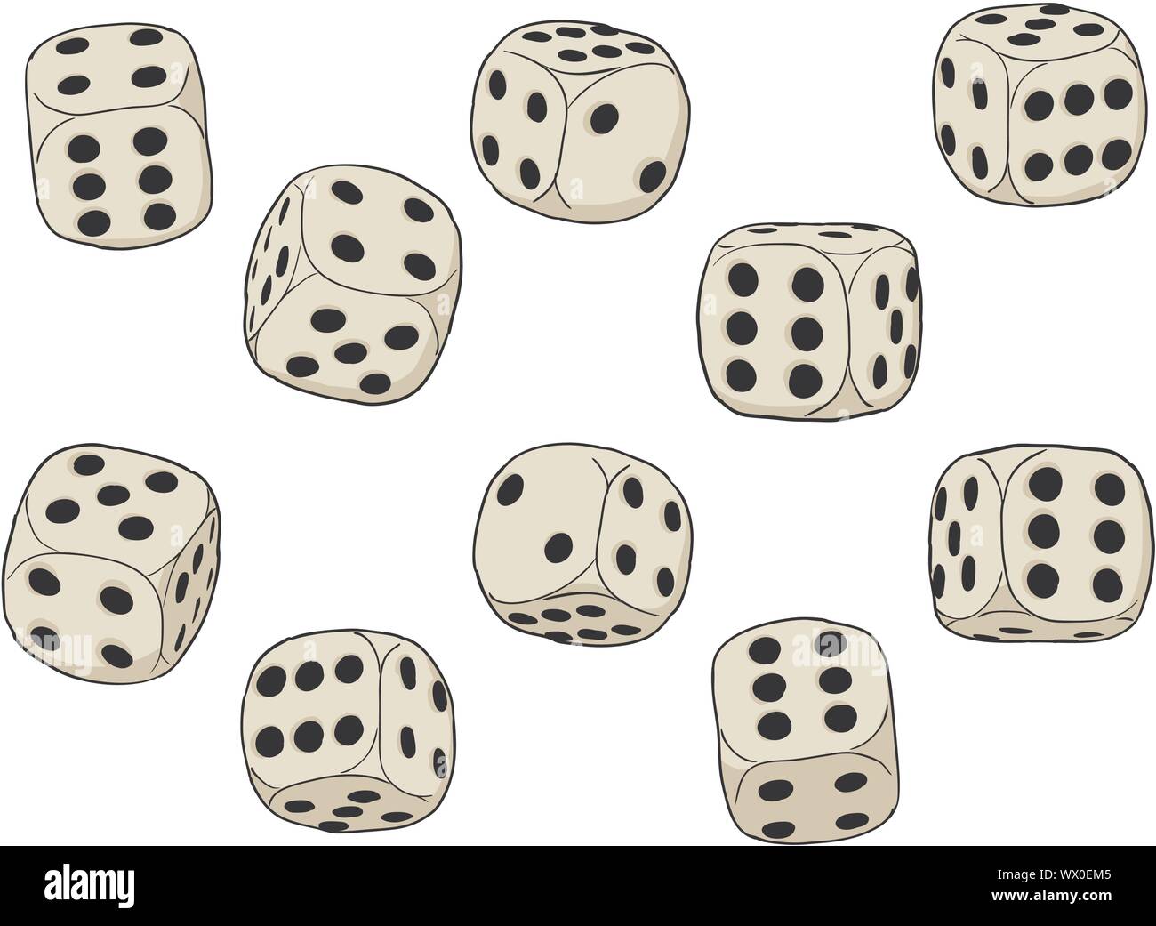 Set di dadi di vettore su sfondo bianco Illustrazione Vettoriale