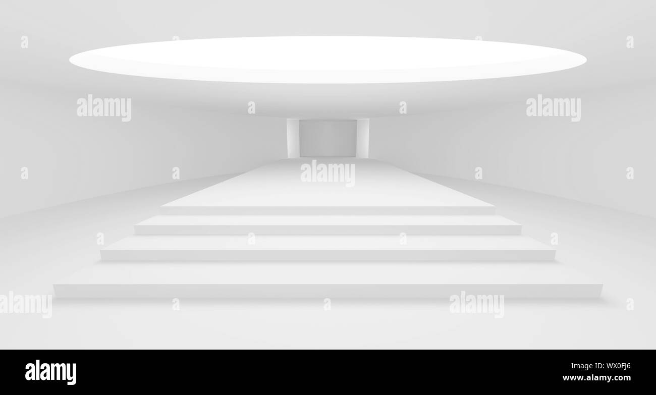 3d illustrazione del podio bianco sullo sfondo di interni Foto Stock