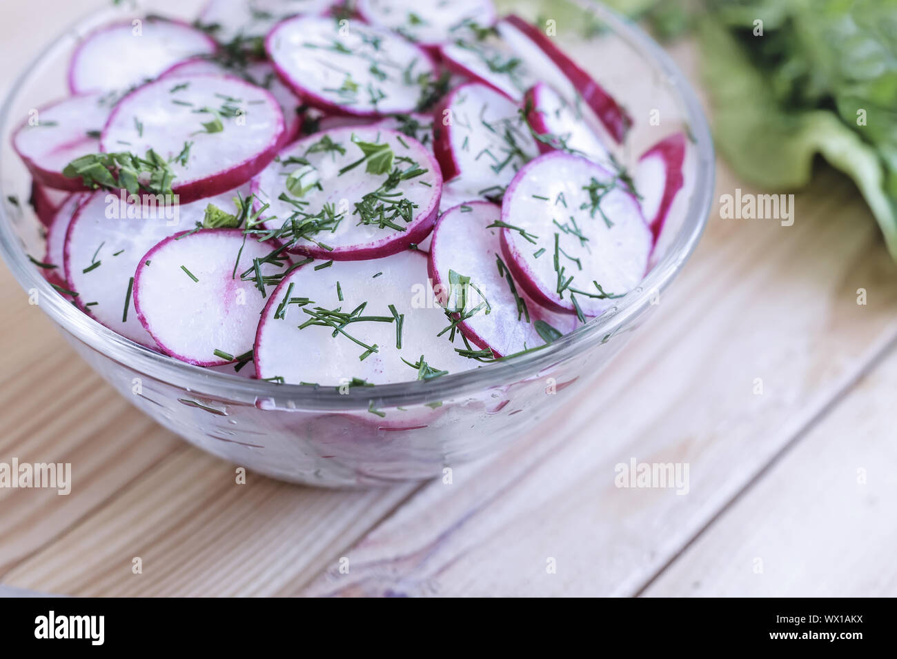 Tagliare per insalata Ravanelli e rucola. Foto Stock