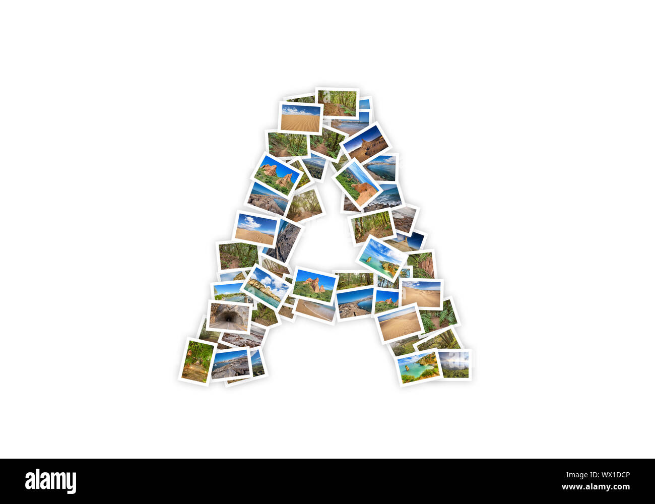 Lettera A maiuscola forma font alfabeto collage fatto delle mie migliori fotografie del paesaggio. Foto Stock