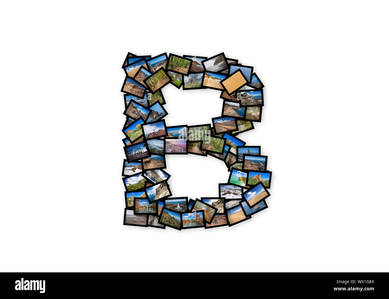 Lettera B maiuscola forma font alfabeto collage fatto delle mie migliori fotografie del paesaggio. Versione 2. Foto Stock
