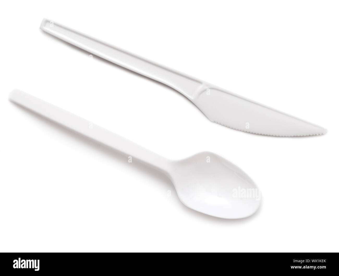 Coltello in plastica e cucchiaio Foto Stock