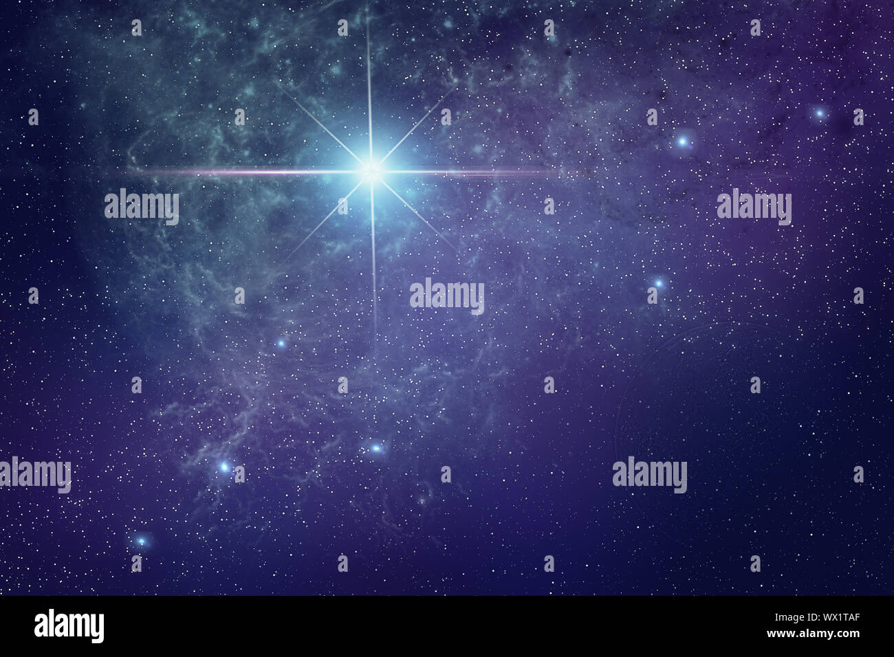 Una stella luminosa in una galassia di Star nell'universo. Foto Stock