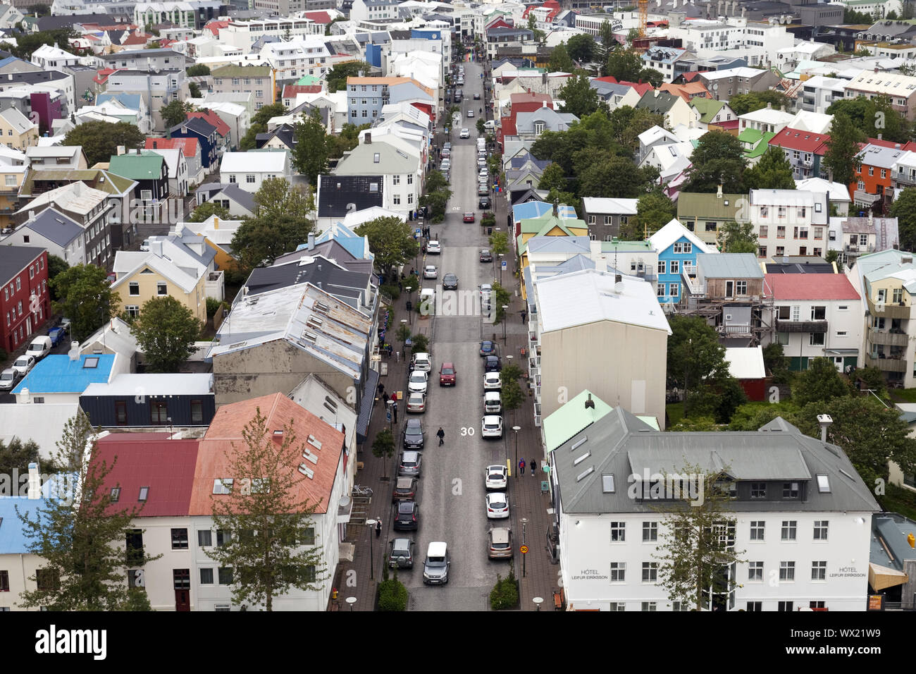 Paesaggio urbano dalla chiesa Hallgrims, Reykjavik, Islanda, Europa Foto Stock