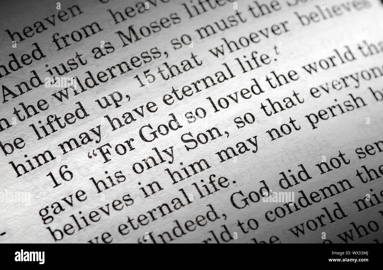 Giovanni 3:16 nella Bibbia cristiana, perché Dio ha tanto amato il mondo... Foto Stock