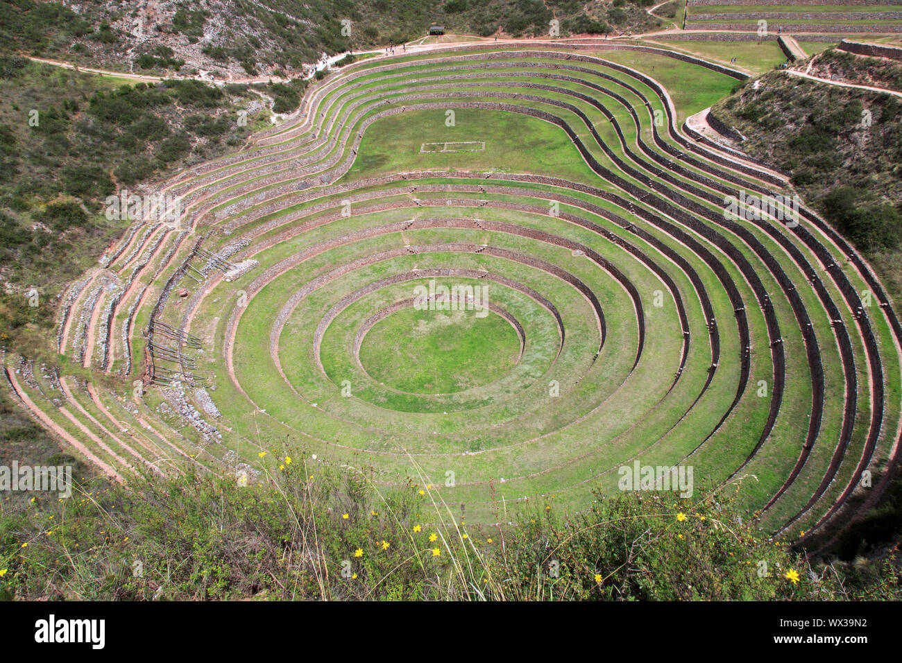 Moray laboratorio agricolo degli Incas vicino a Maras in Perù Foto Stock