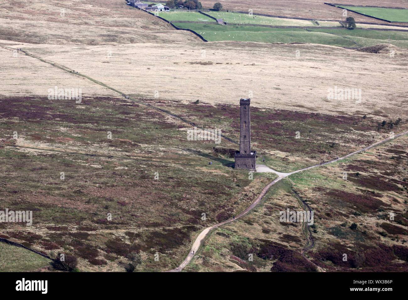 Vista aerea del Peel Tower, Holcombe, Bury, Greater Manchester, Regno Unito Foto Stock