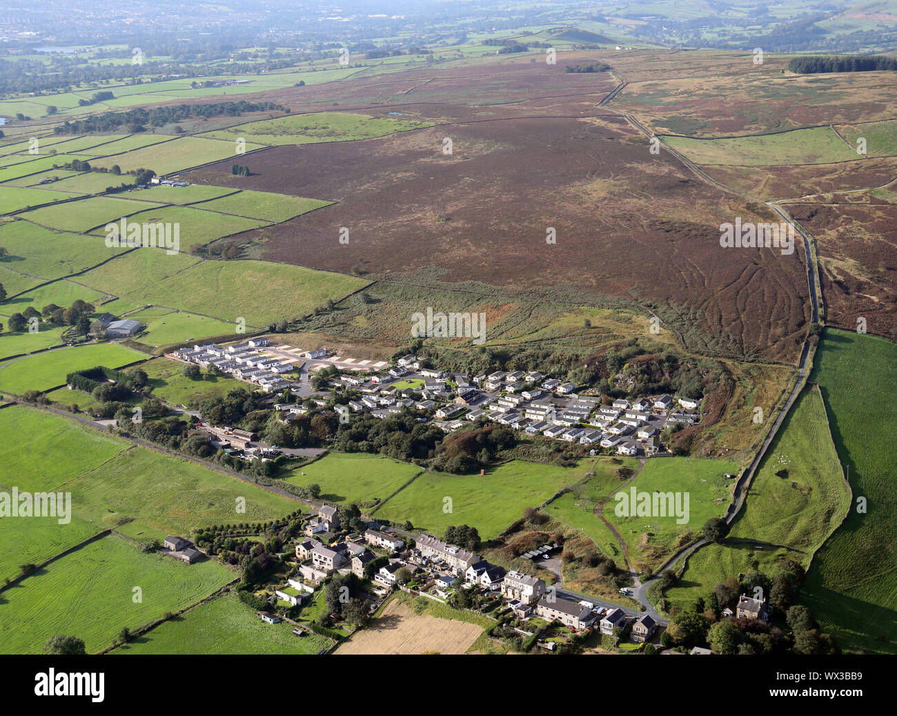 Vista aerea del Dales Visualizza Park Ltd in barnoldswick, Lancashire, Regno Unito Foto Stock