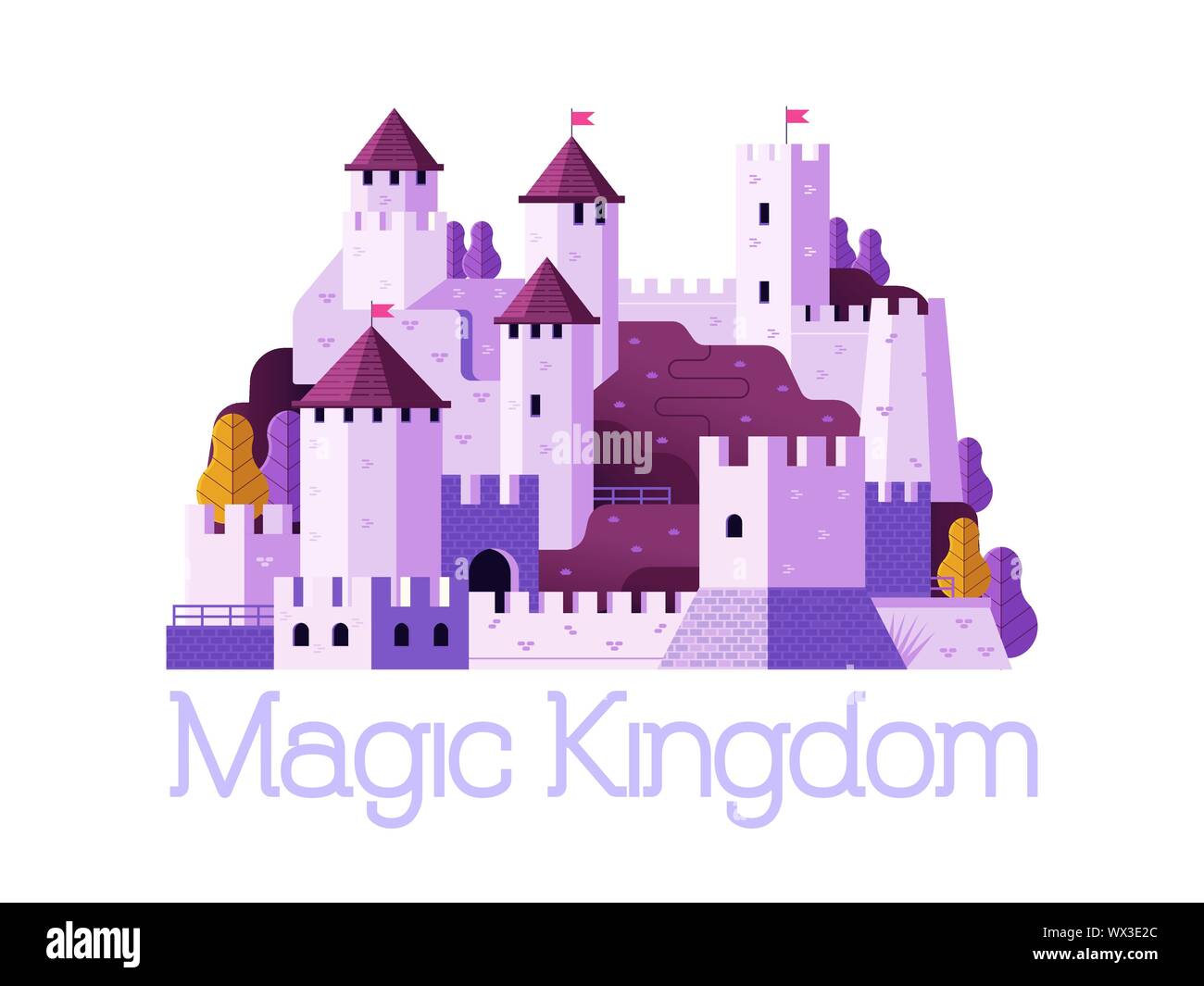 Fantasy Castello medievale icona nel Design piatto Illustrazione Vettoriale