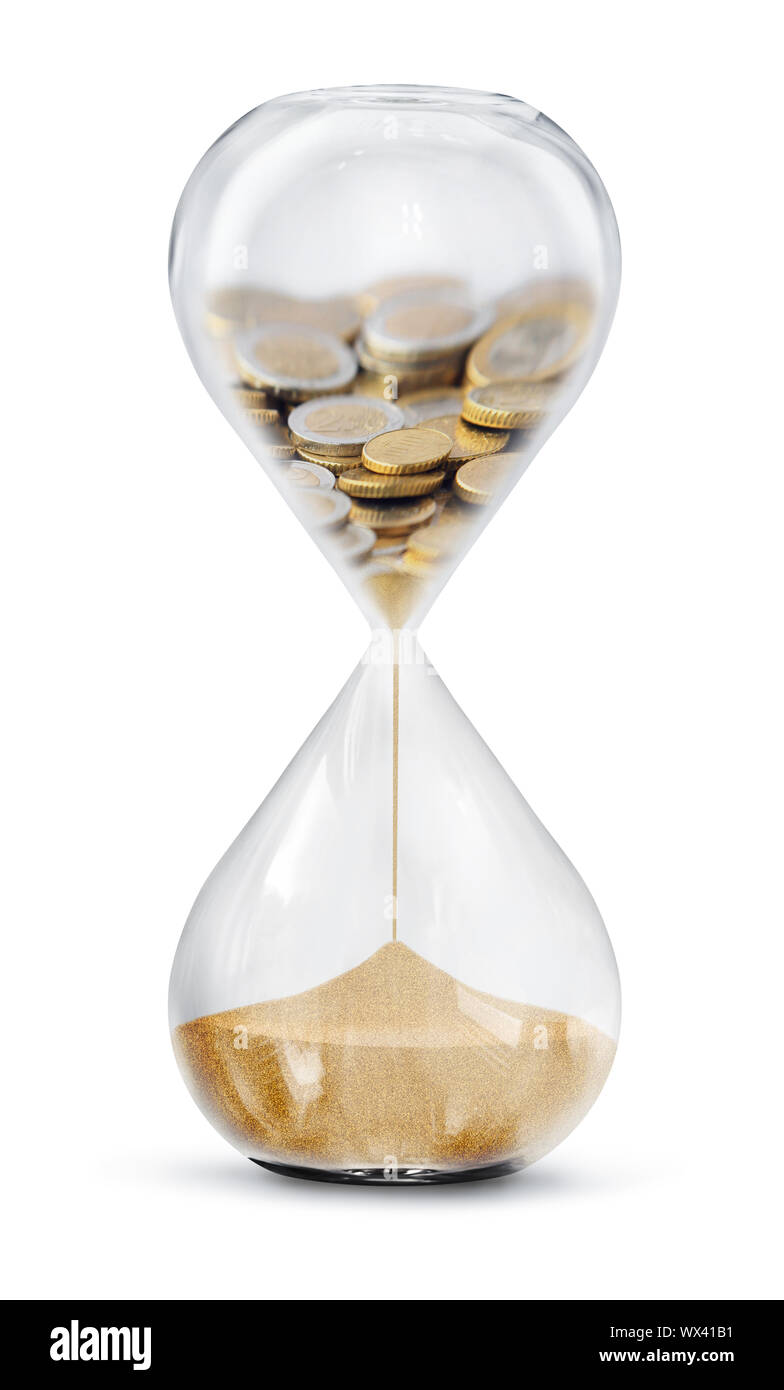 Clessidra in azione, il tempo è denaro Foto Stock