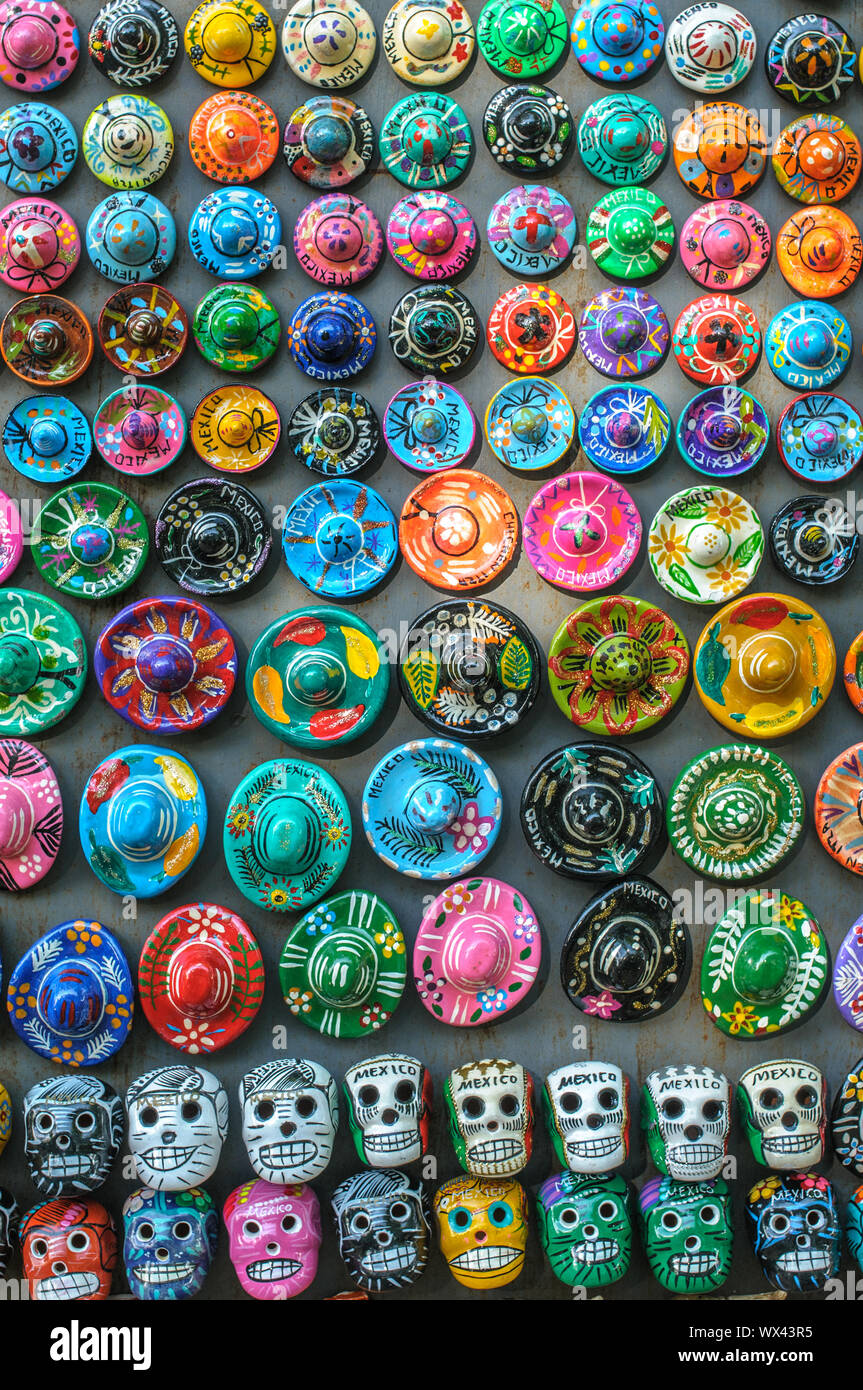 Messicano magneti souvenir sul mercato a Chichen Itza. Foto Stock