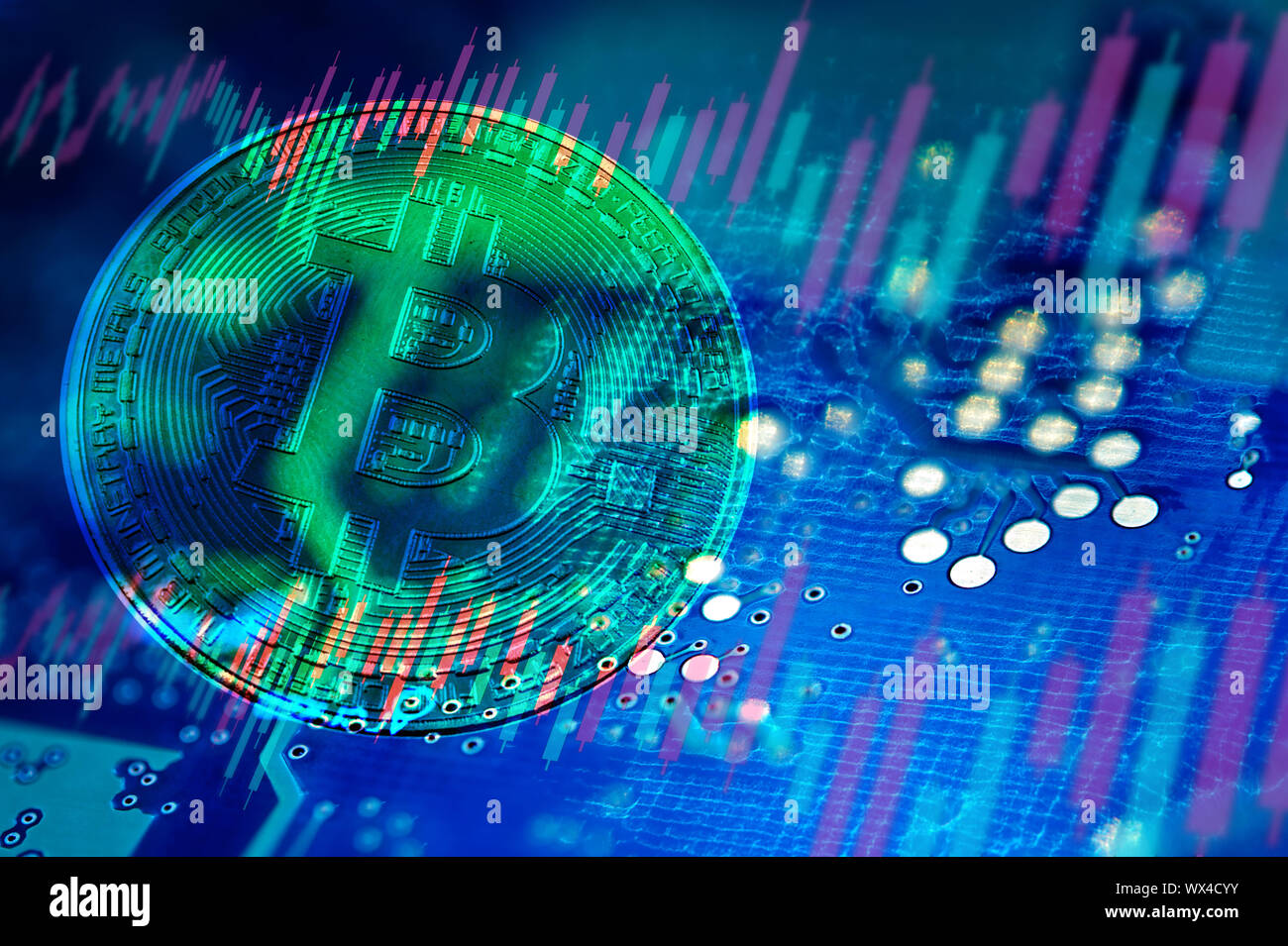 Tendenze dell'economia virtuale moneta digitale abstract background. Foto Stock
