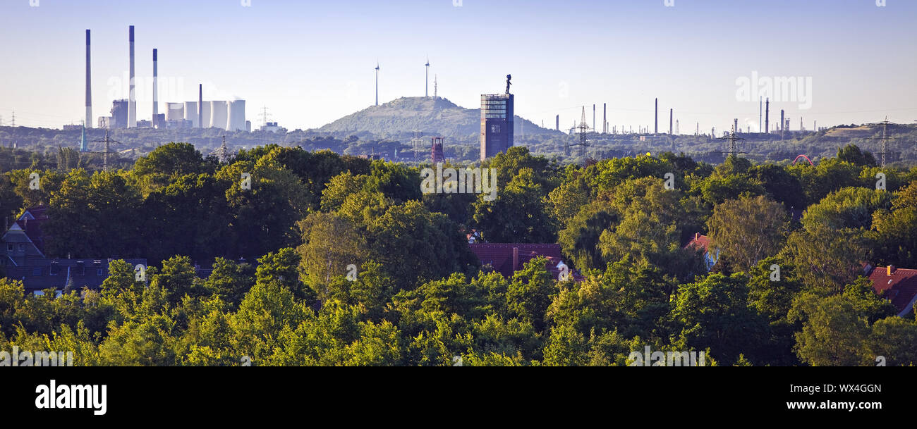 Vista sul verde zona della Ruhr a Nordsternpark con l'heap Scholven, Gelsenkirchen, Germania, Europa Foto Stock