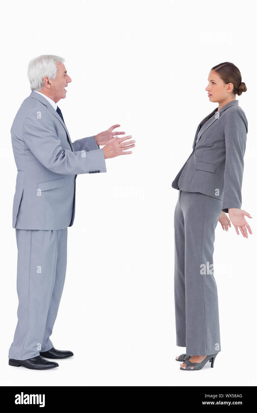 Imprenditore accusando il collega Foto Stock