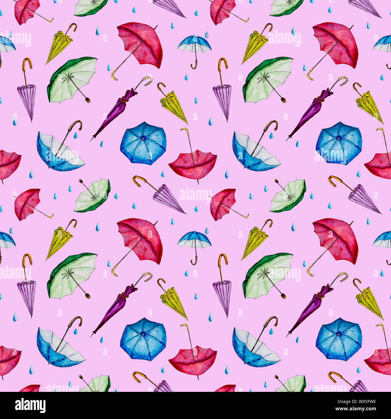 Aquarelle pattern con ombrelloni e pioggia. Foto Stock