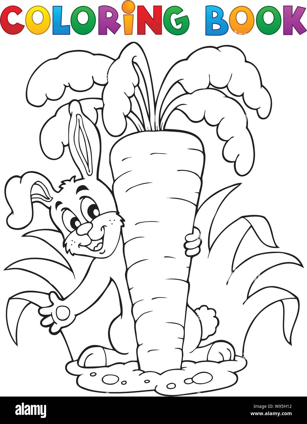 Libro da colorare il coniglio tema 1 Illustrazione Vettoriale