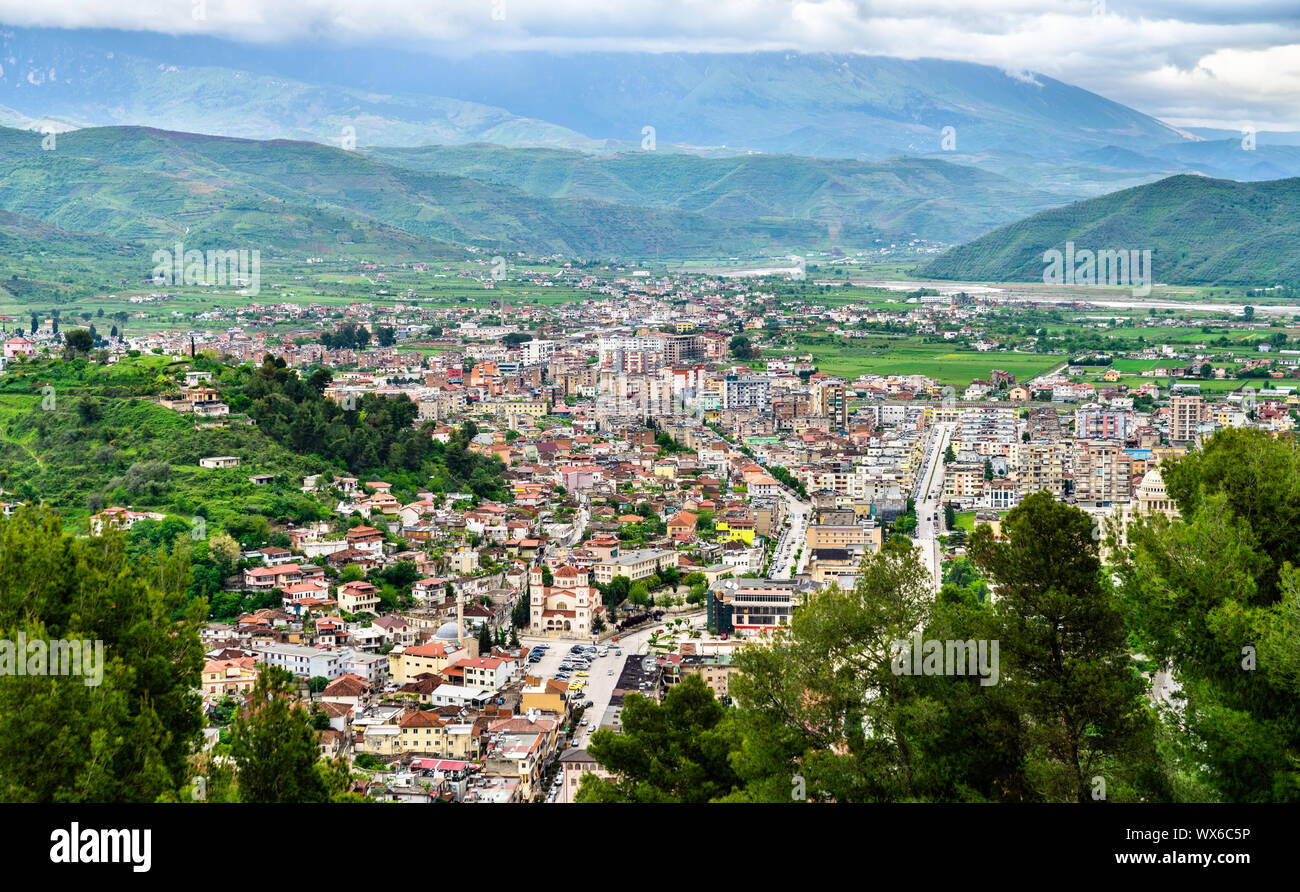 Vista aerea della città di Berat in Albania Foto Stock