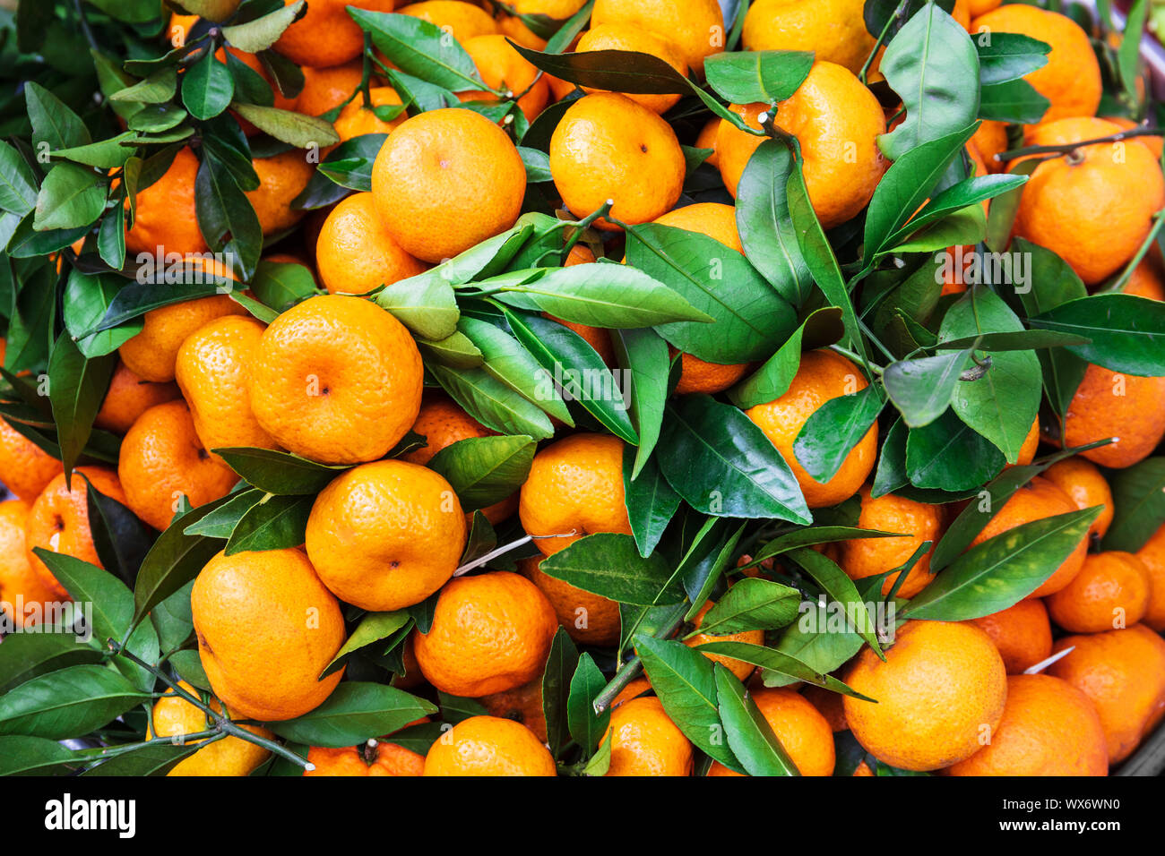 Mature tangerini al mercato su strada Foto Stock