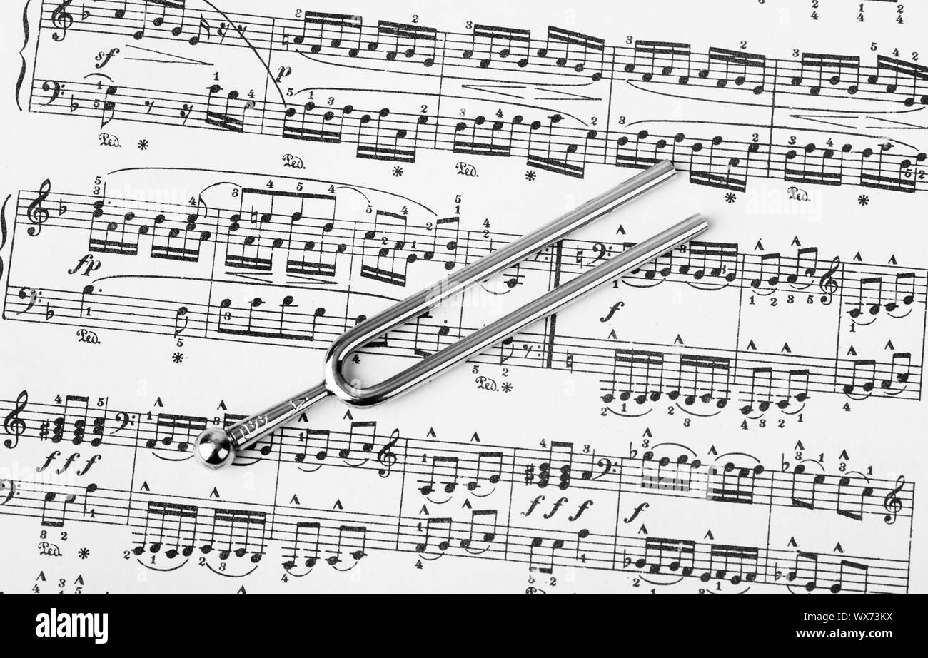 Forcone sul foglio di musica - arte sfondo Foto Stock