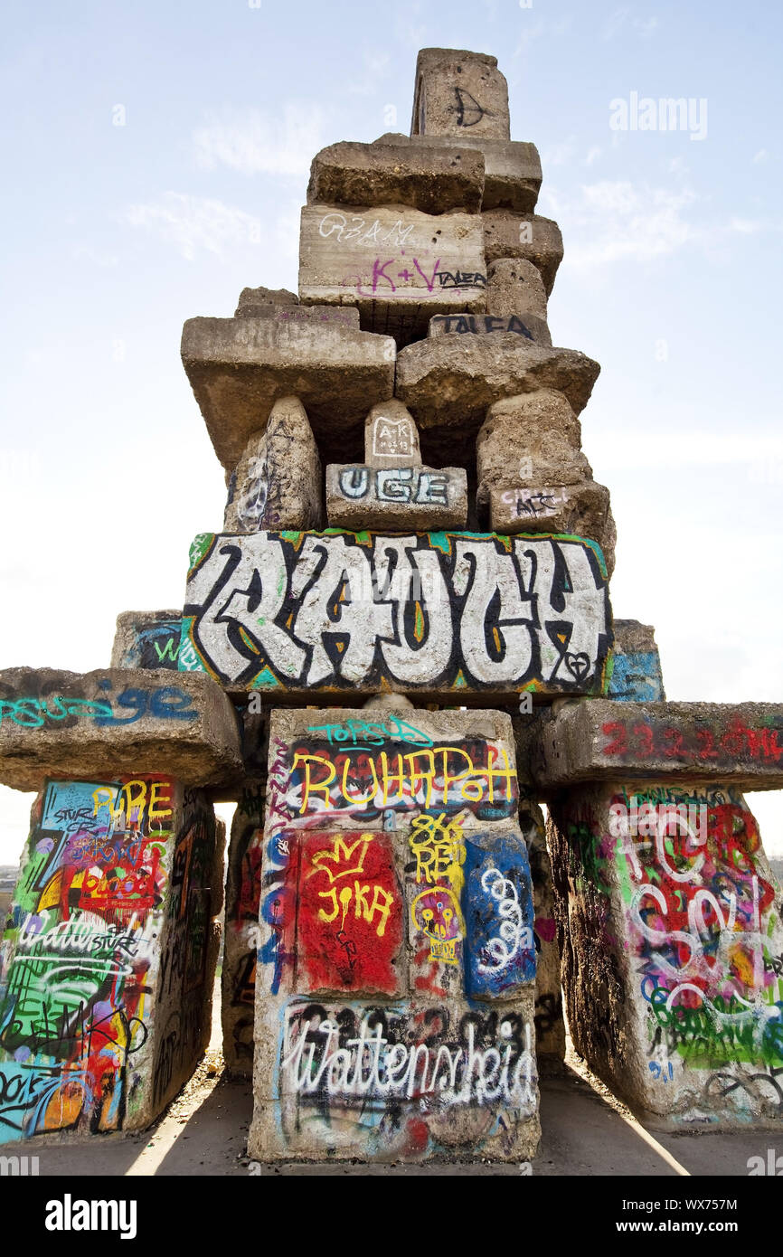 Graffiti sulle scale del cielo, bottino suggerimento Reno Elba, Gelsenkirchen, zona della Ruhr, Germania, Europa Foto Stock