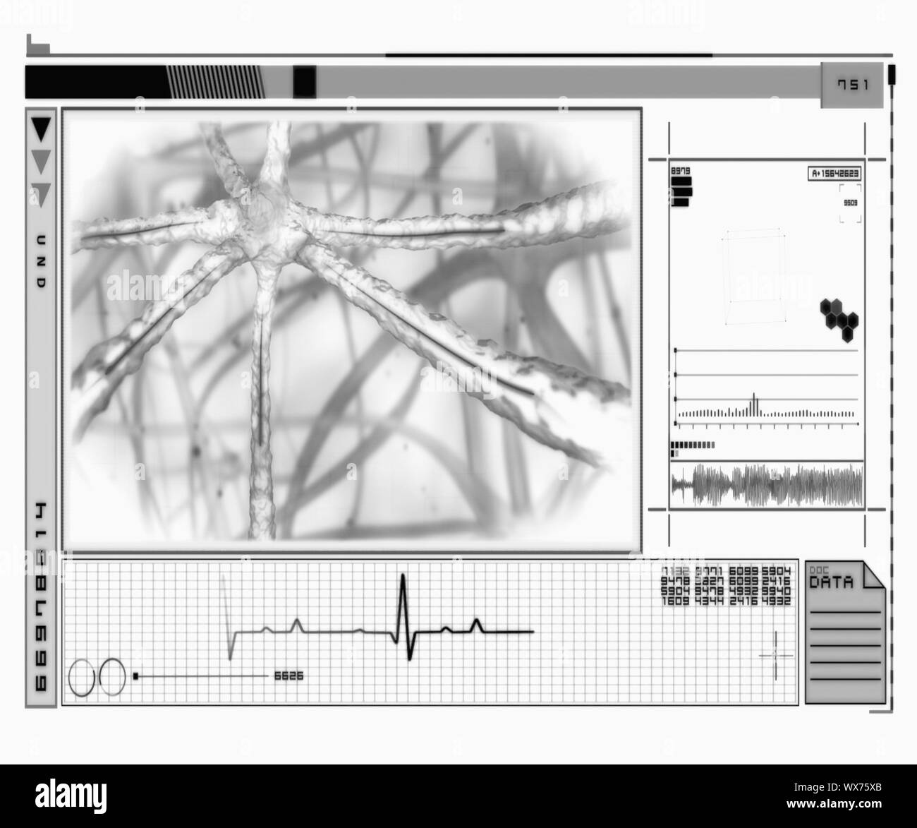Neurone interfaccia digitale invertito in bianco e nero Foto Stock