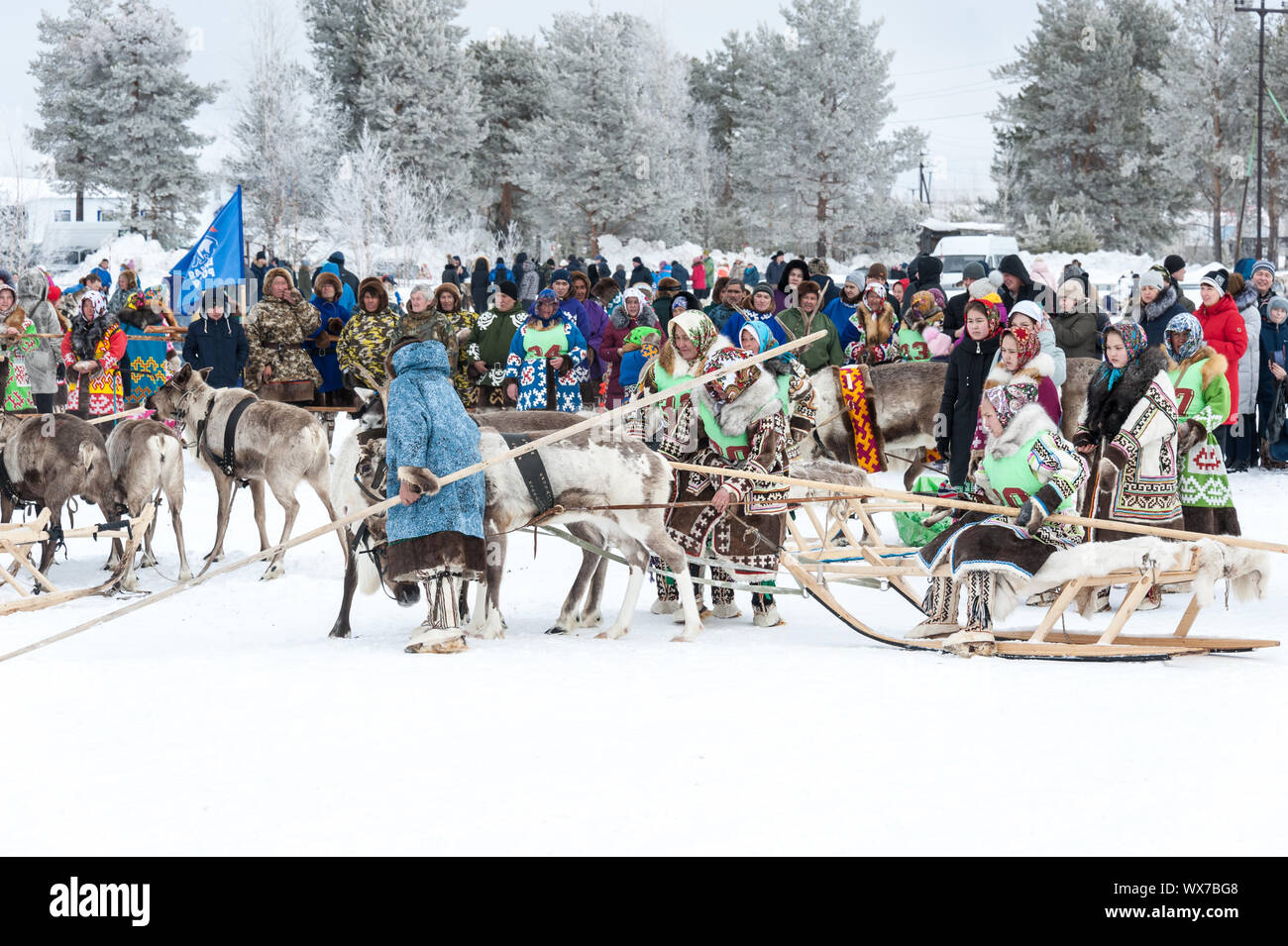 Russkinskie, Surgut, KhMAO-Ugra, Siberia, Russia, 2019.03.23. Festa nazionale di allevatori di renne, cacciatori, pescatori. Foto Stock