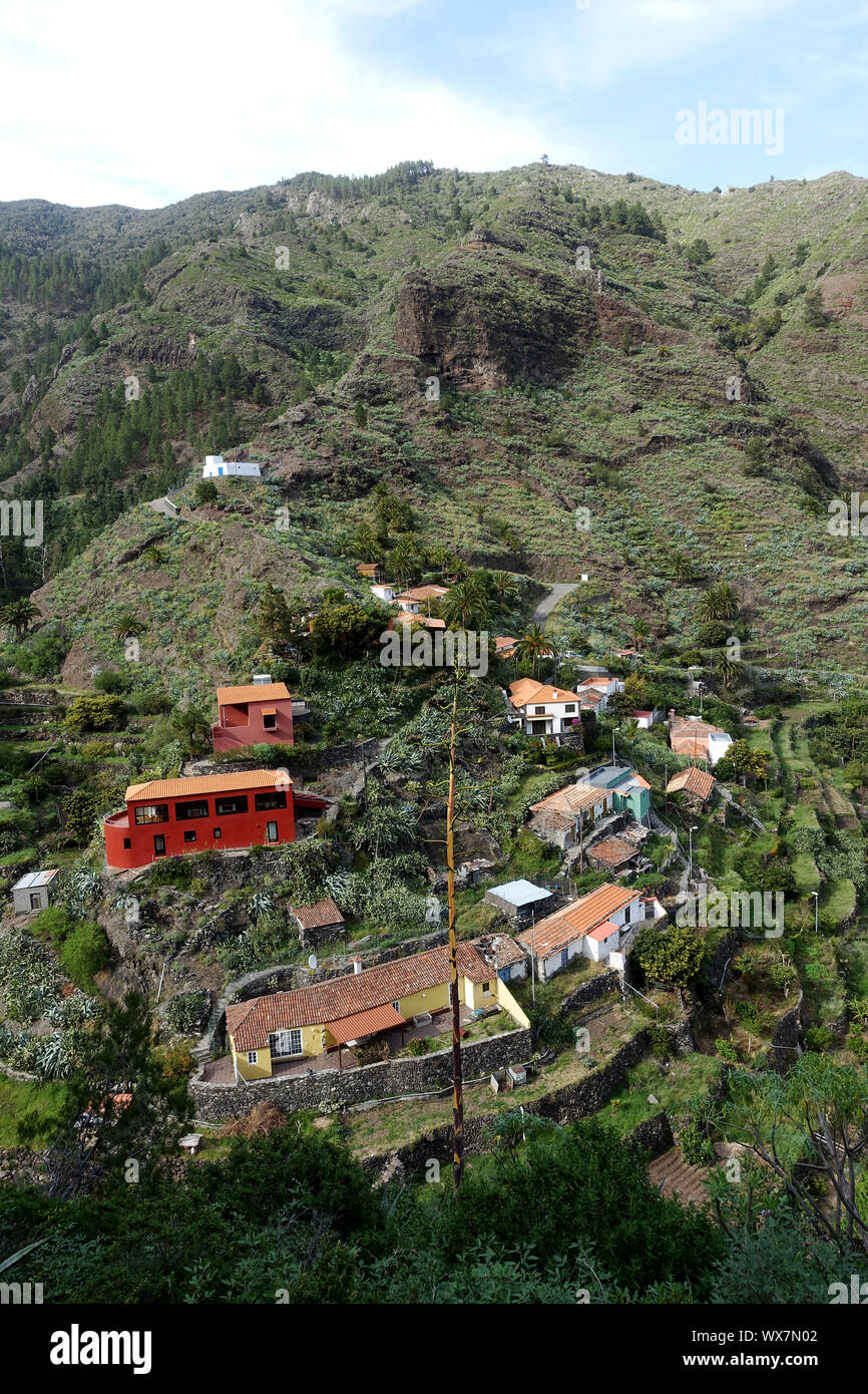 Il tranquillo villaggio di montagna La Laja su La Gomera Foto Stock