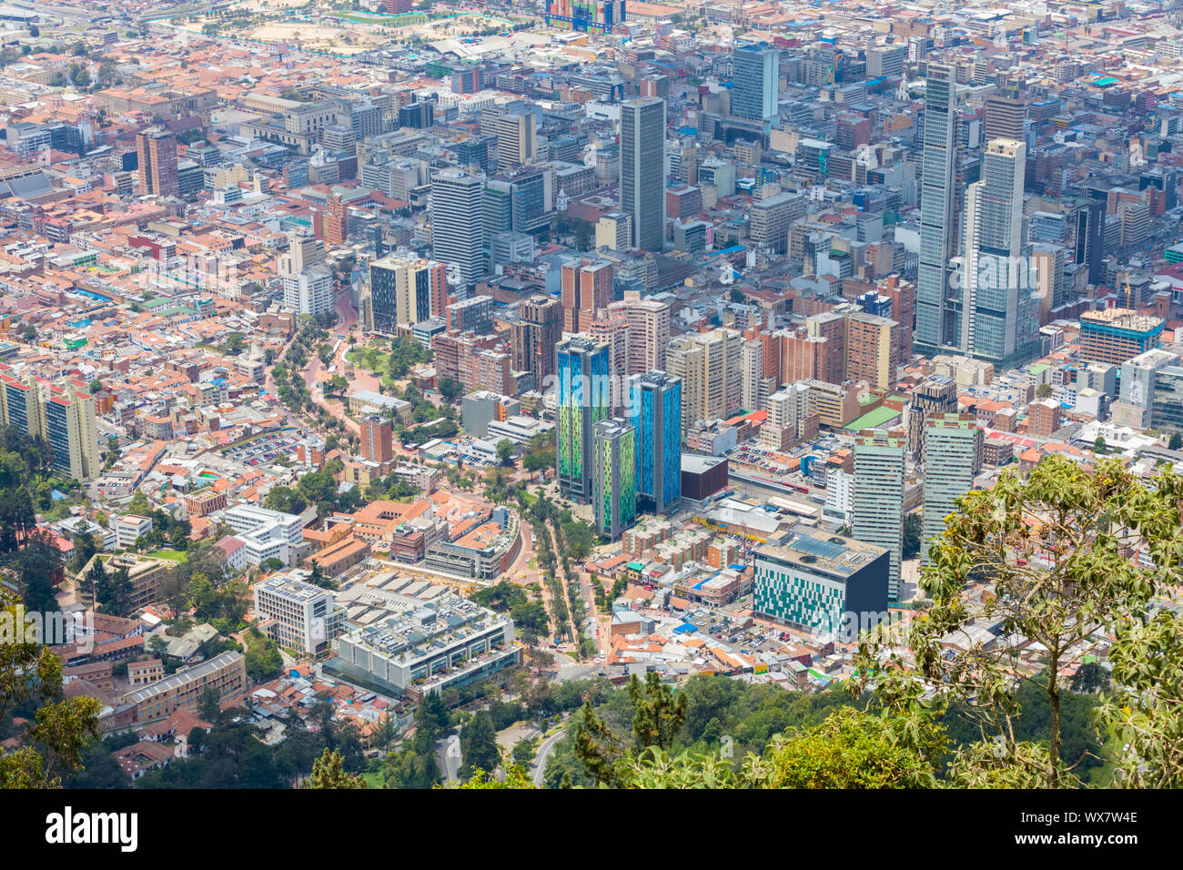 Bogotà vista aerea di Candelaria e Veracruz distretti Foto Stock