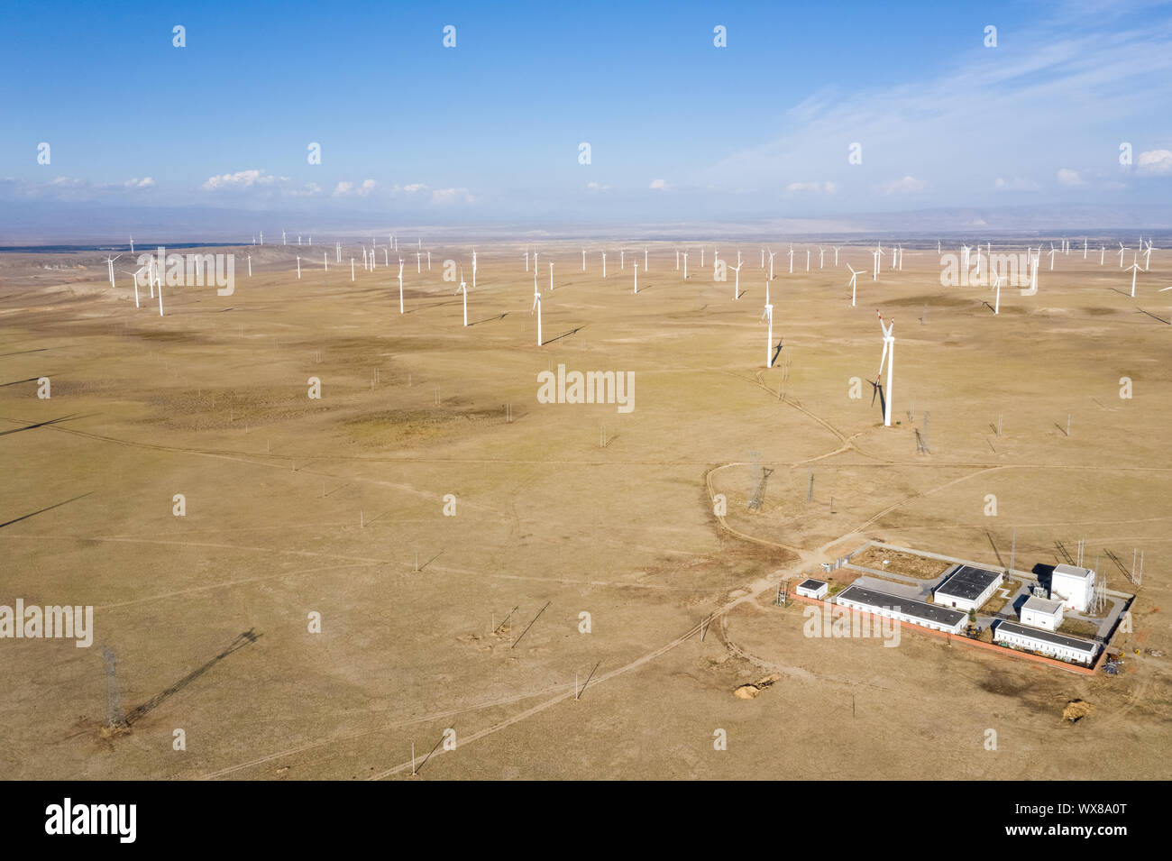 Vista aerea di parchi eolici Foto Stock