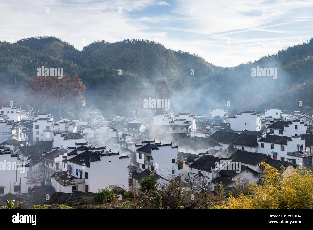 Cinese villaggio shicheng paesaggio in mattinata Foto Stock