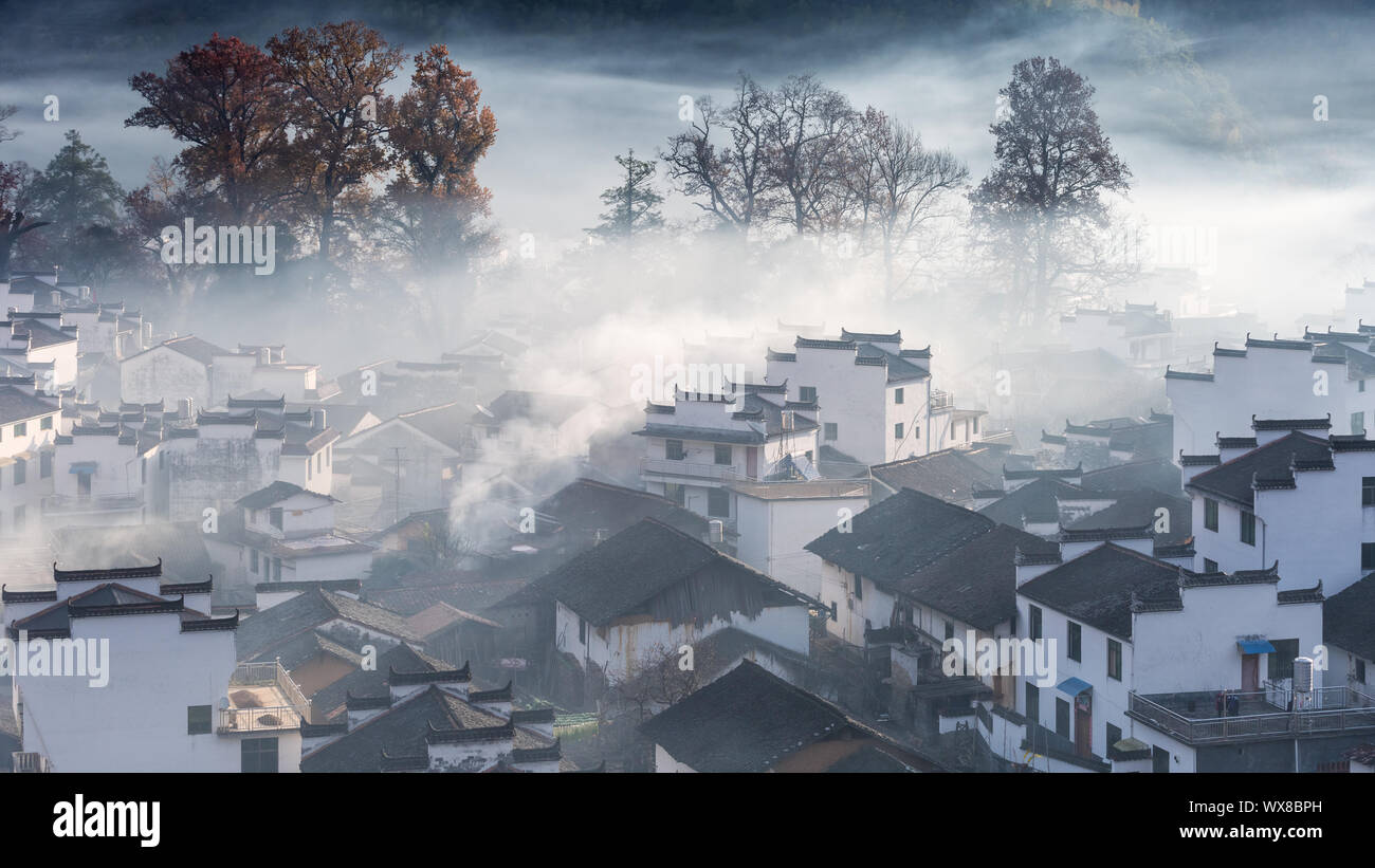 Villaggio shicheng paesaggio in mattina presto Foto Stock