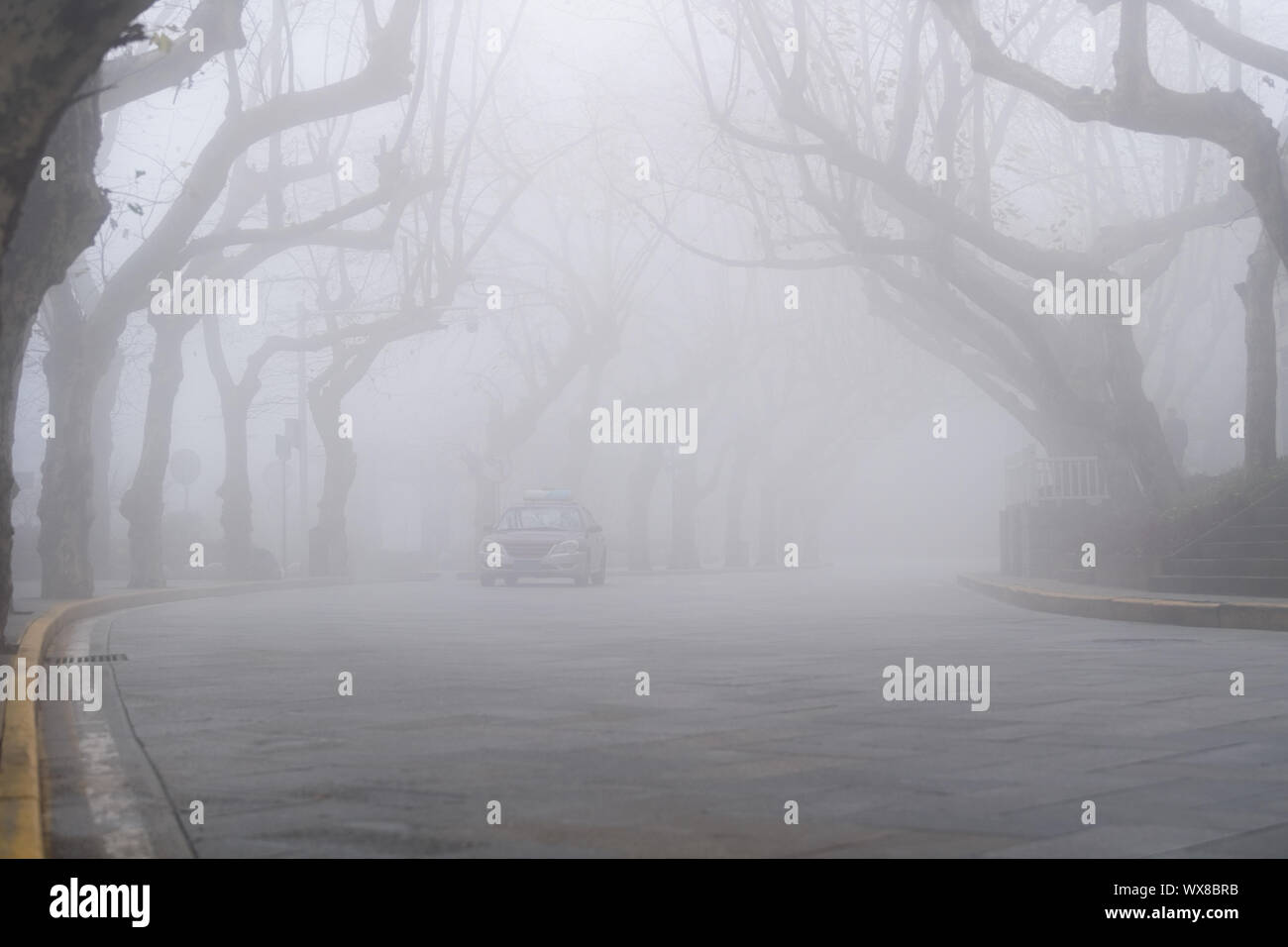 Lushan paesaggio di montagna della strada in caso di nebbia Foto Stock