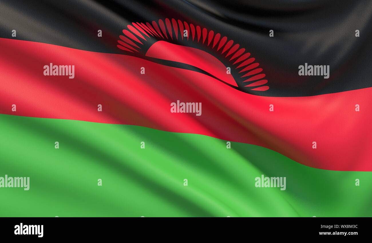 Bandiera del Malawi. Sventolato altamente dettagliate texture di tessuto. 3D'illustrazione. Foto Stock