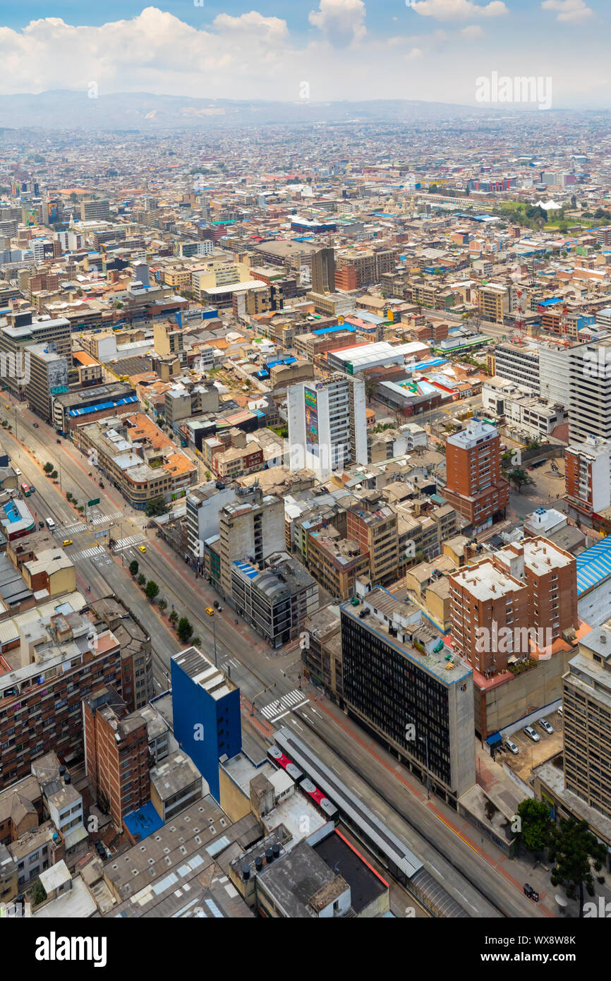 Bogotà martiri distretti vista aerea in una giornata di sole Foto Stock