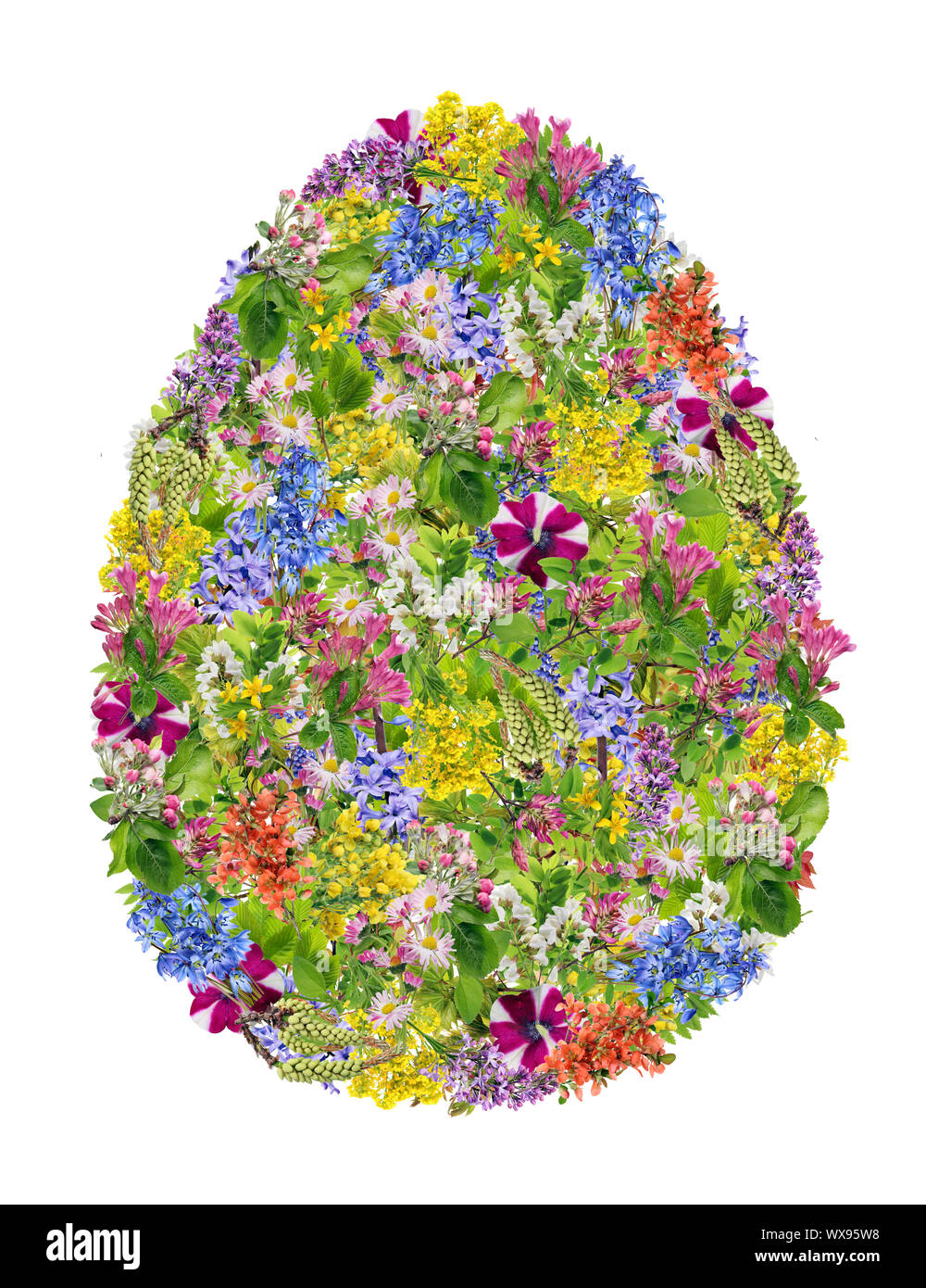 Uovo di Pasqua realizzata da europeo della primavera di fiori e piante Foto Stock