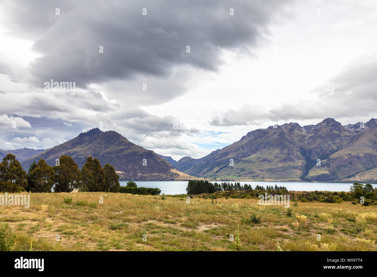 Il lago di Wakatipu nel sud della Nuova Zelanda Foto Stock