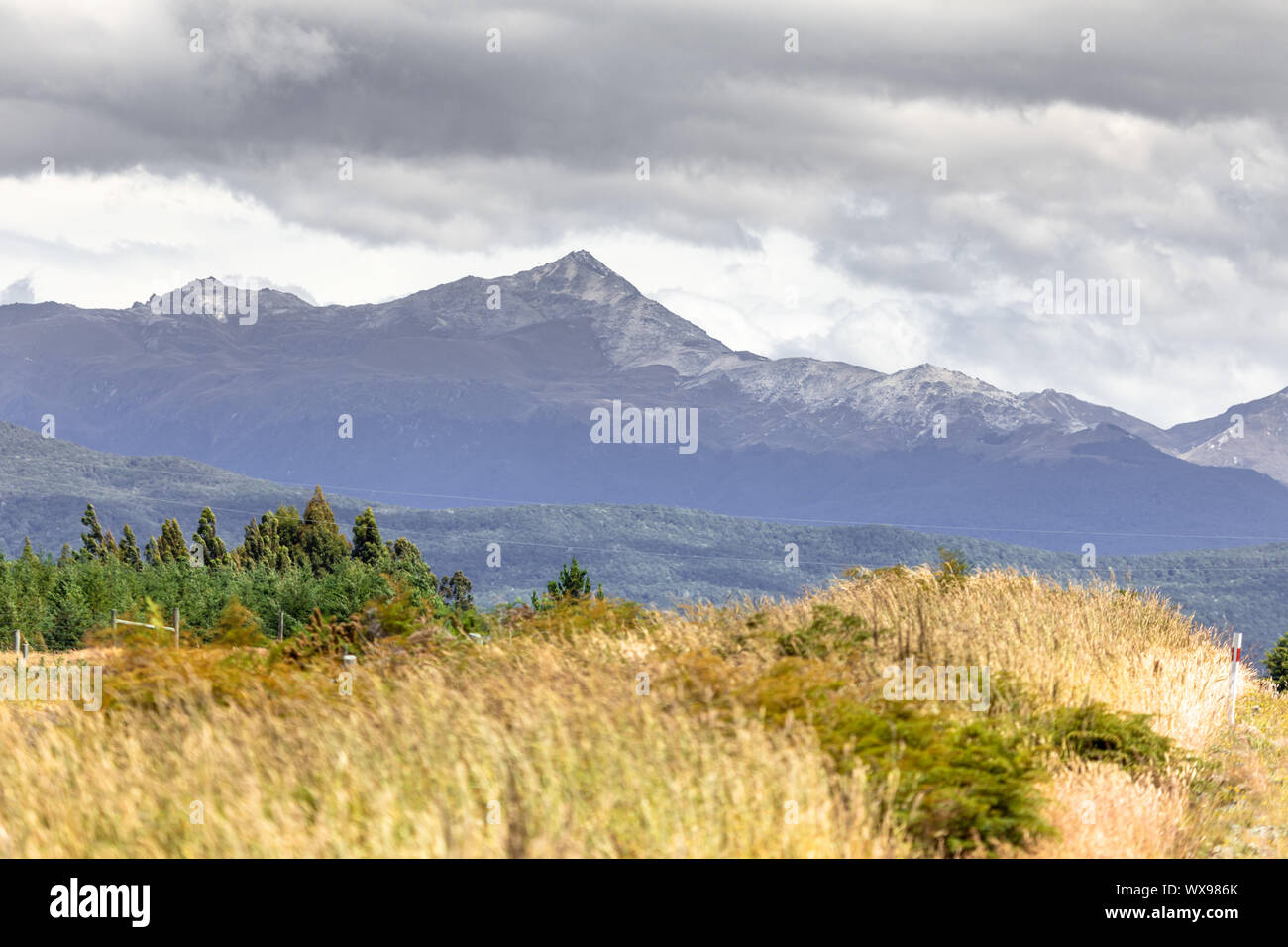 Vista sulle montagne in Nuova Zelanda Foto Stock