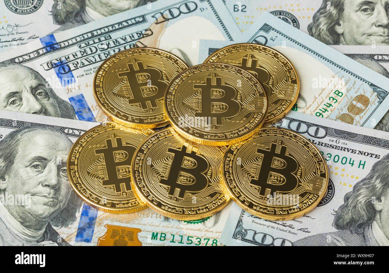 Bitcoins e denaro - background aziendale Foto Stock