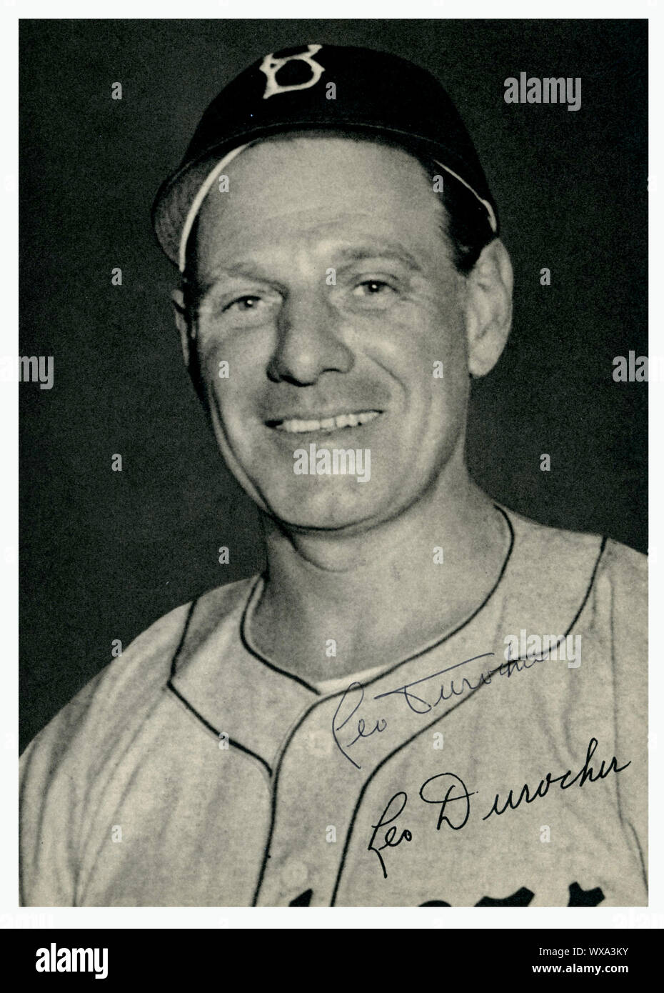 Vintage foto autografate di Leo Durocher chi era il manager del Brooklyn Dodgers della Lega nazionale negli anni cinquanta. Foto Stock