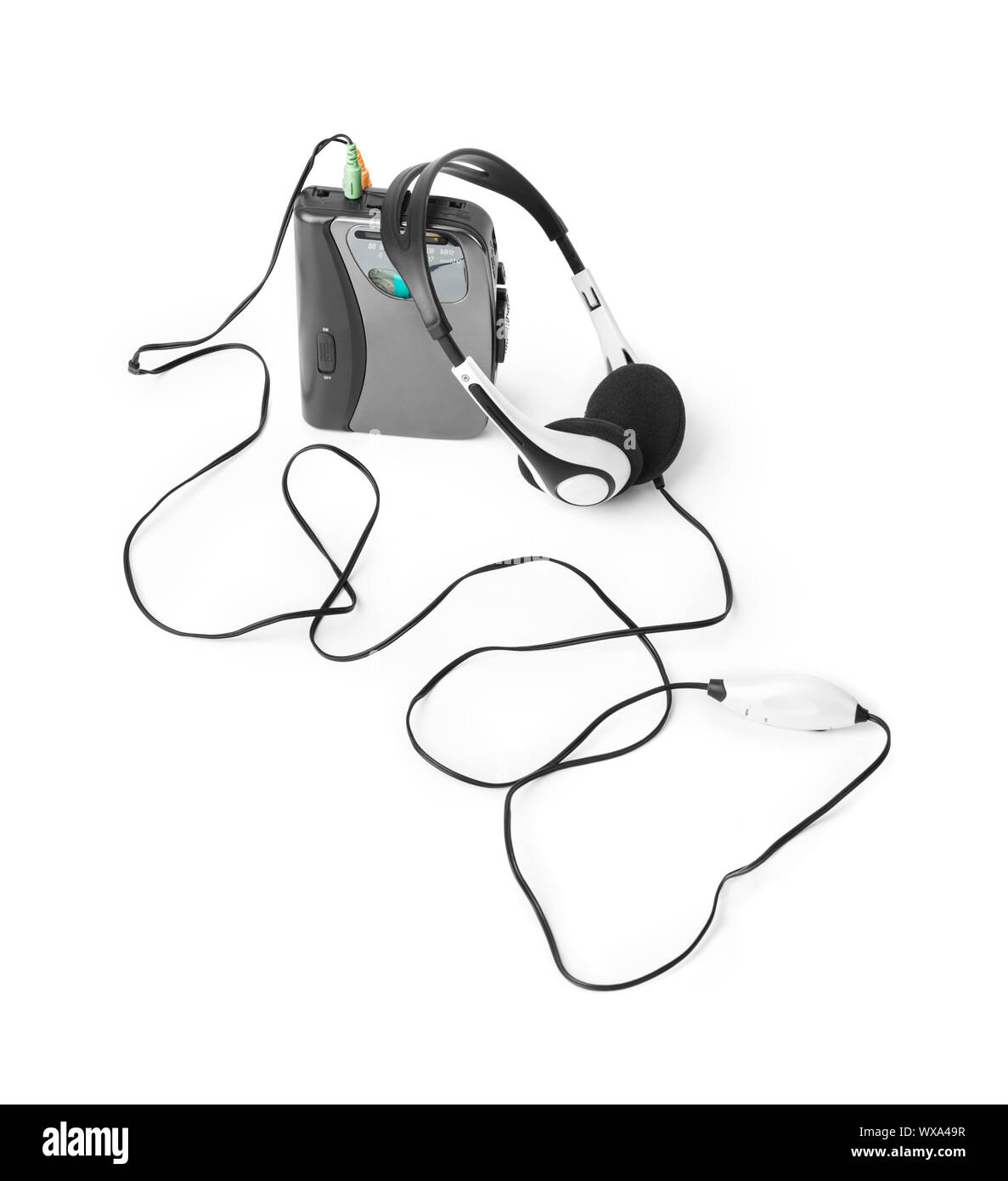 Vecchio lettore di cassette e le cuffie Foto Stock