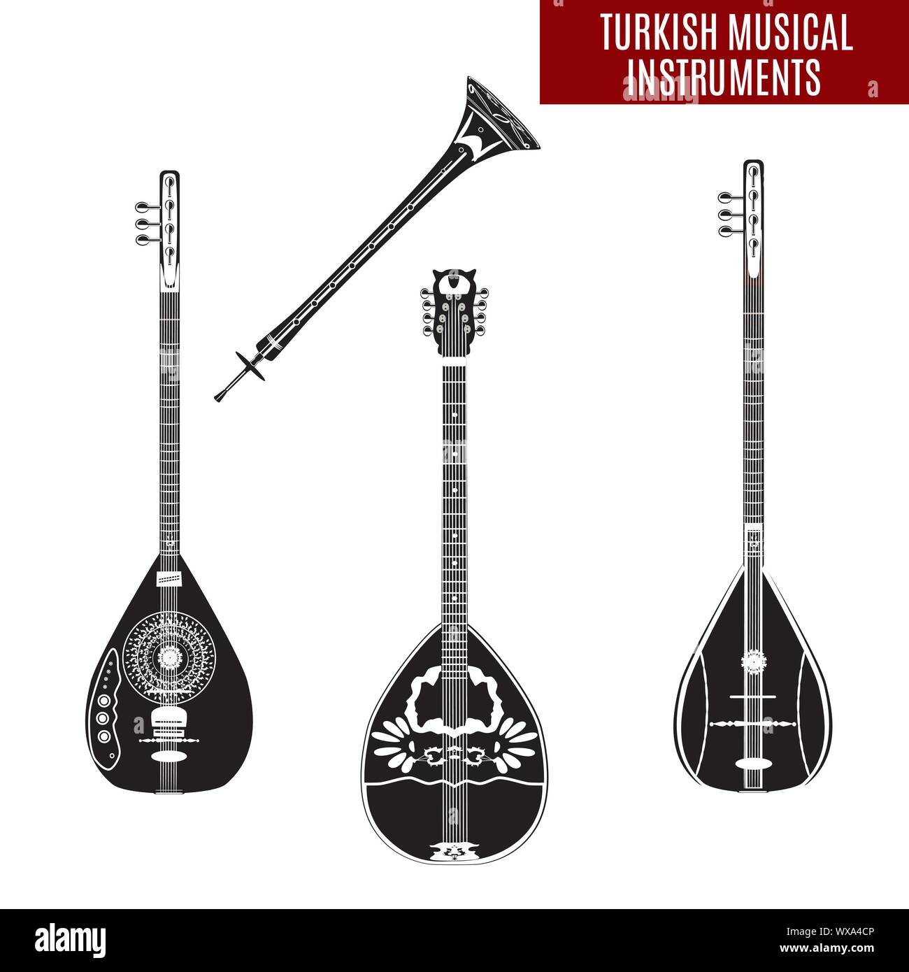 Tradizionale turca strumenti musicali set di vettore Illustrazione Vettoriale