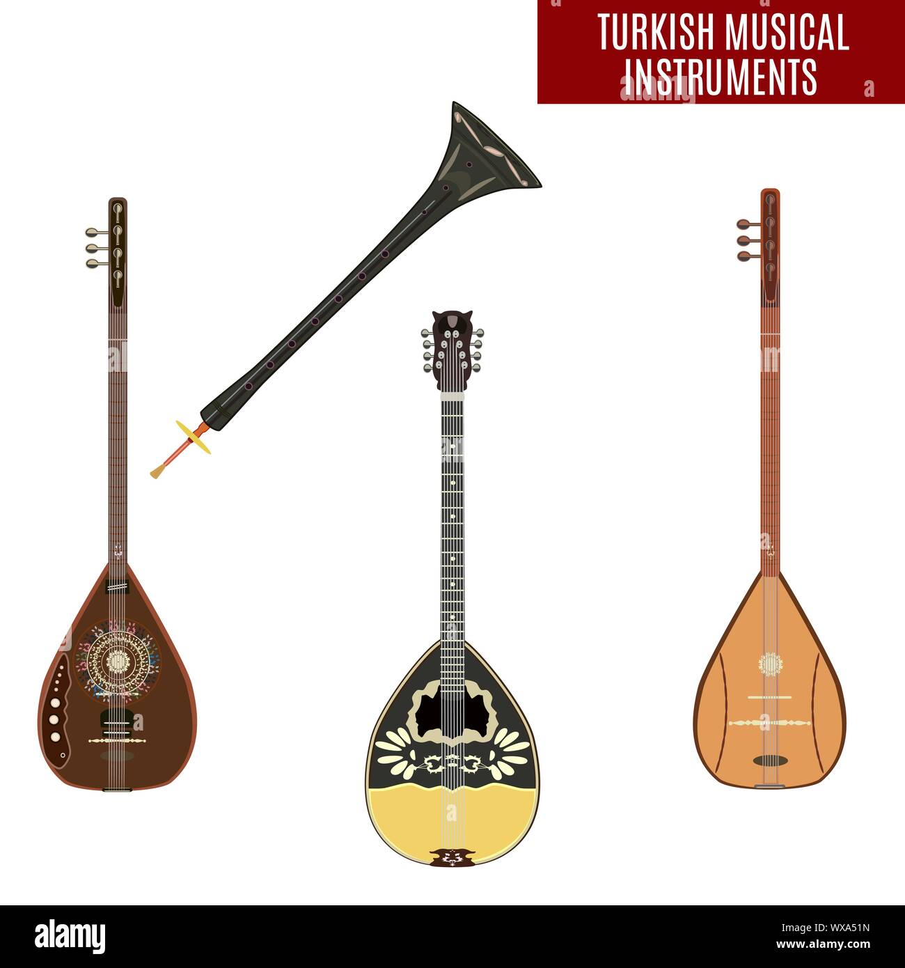 Tradizionale turca strumenti musicali set di vettore Illustrazione Vettoriale