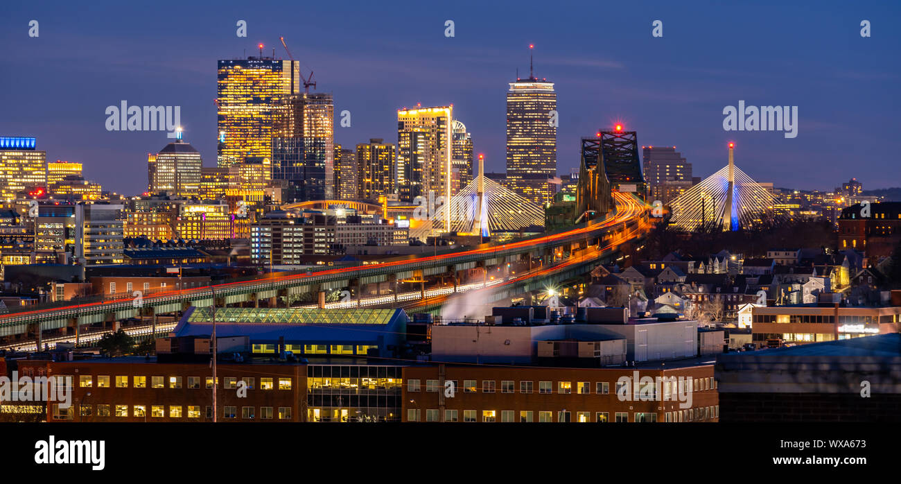 Boston Cityscape Panorama Foto Stock