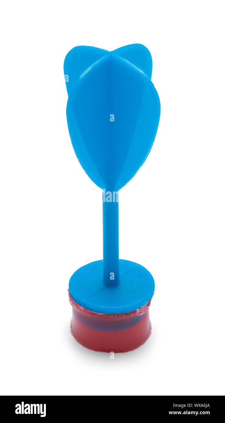 Blu giocattolo appiccicosa Dart isolati su sfondo bianco. Foto Stock