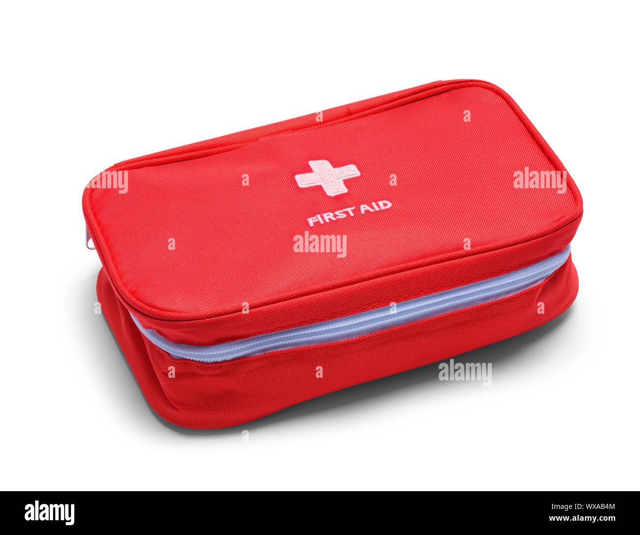 Red Kit di primo soccorso sacca isolata su bianco. Foto Stock