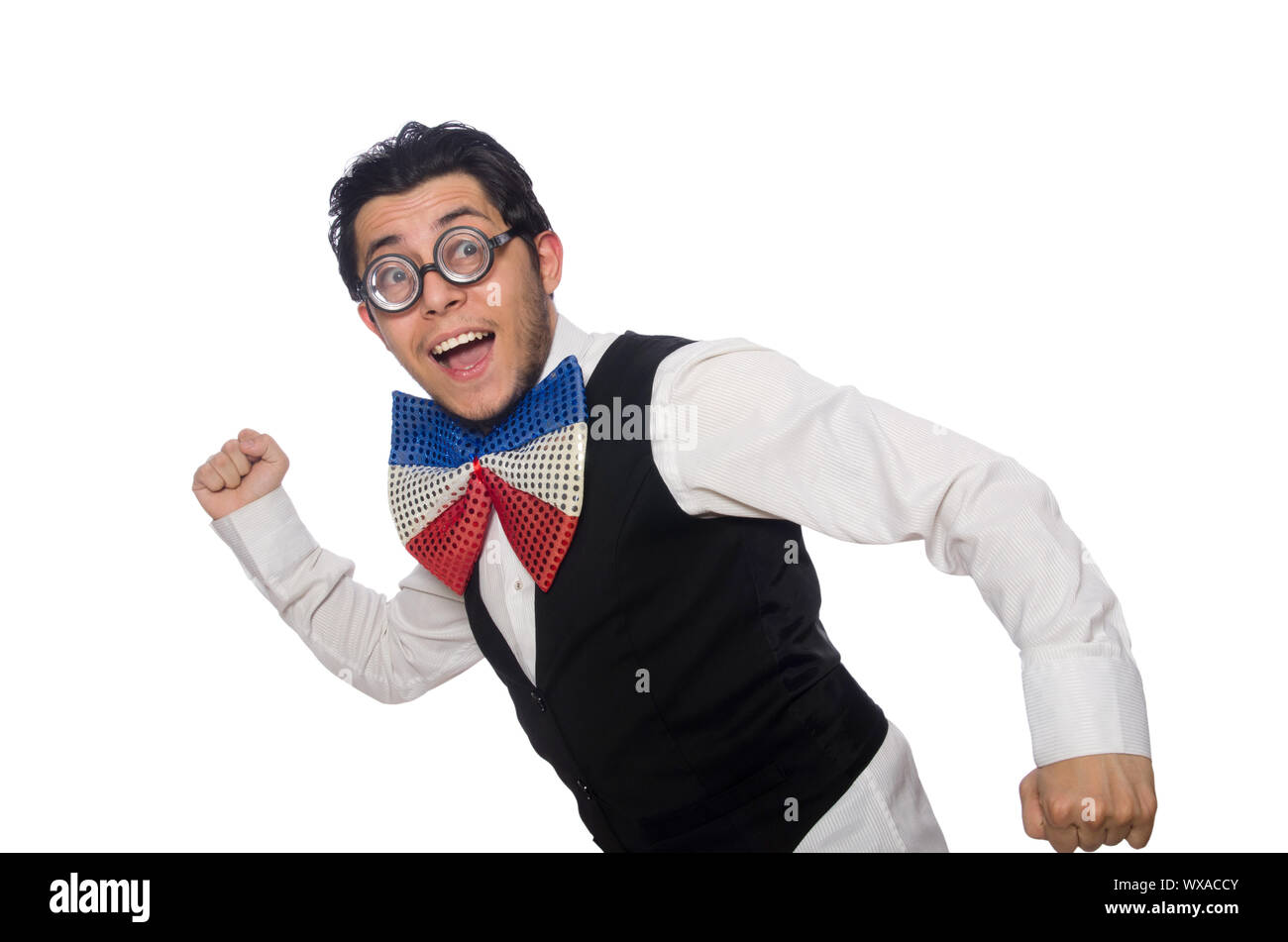 Funny Man con il gigante bow tie Foto Stock